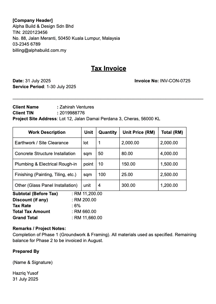 Construction / Contract Work (Project-based billing)